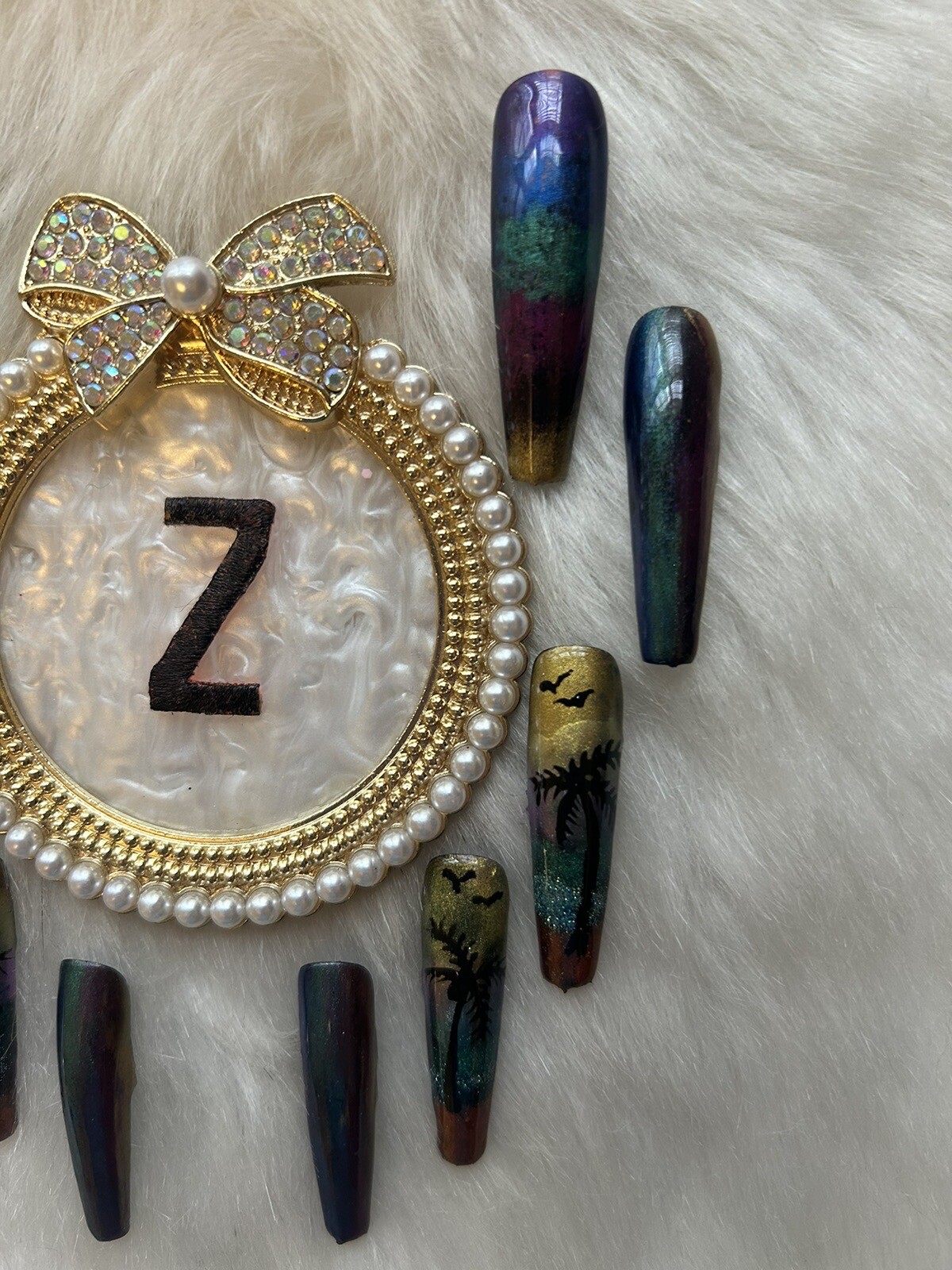 Z NAILZ! Handmade Multi Colored Metallic XL Ballerina Palm Tree Press On Nails
