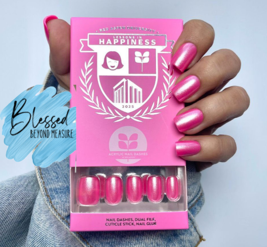 Red Aspen Press On Nails~ ACRYLIC Jocelyn’s Lessons in Happiness~Pink-Short