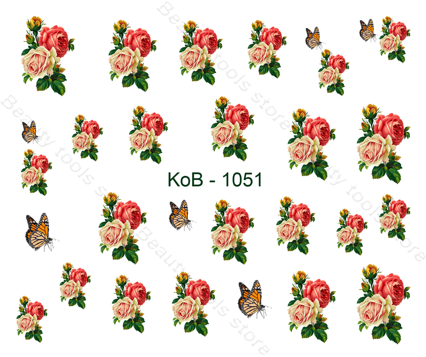Nail Art Water Transfer Stickers Decal Pretty Flowers & Butterflies KoB-1051