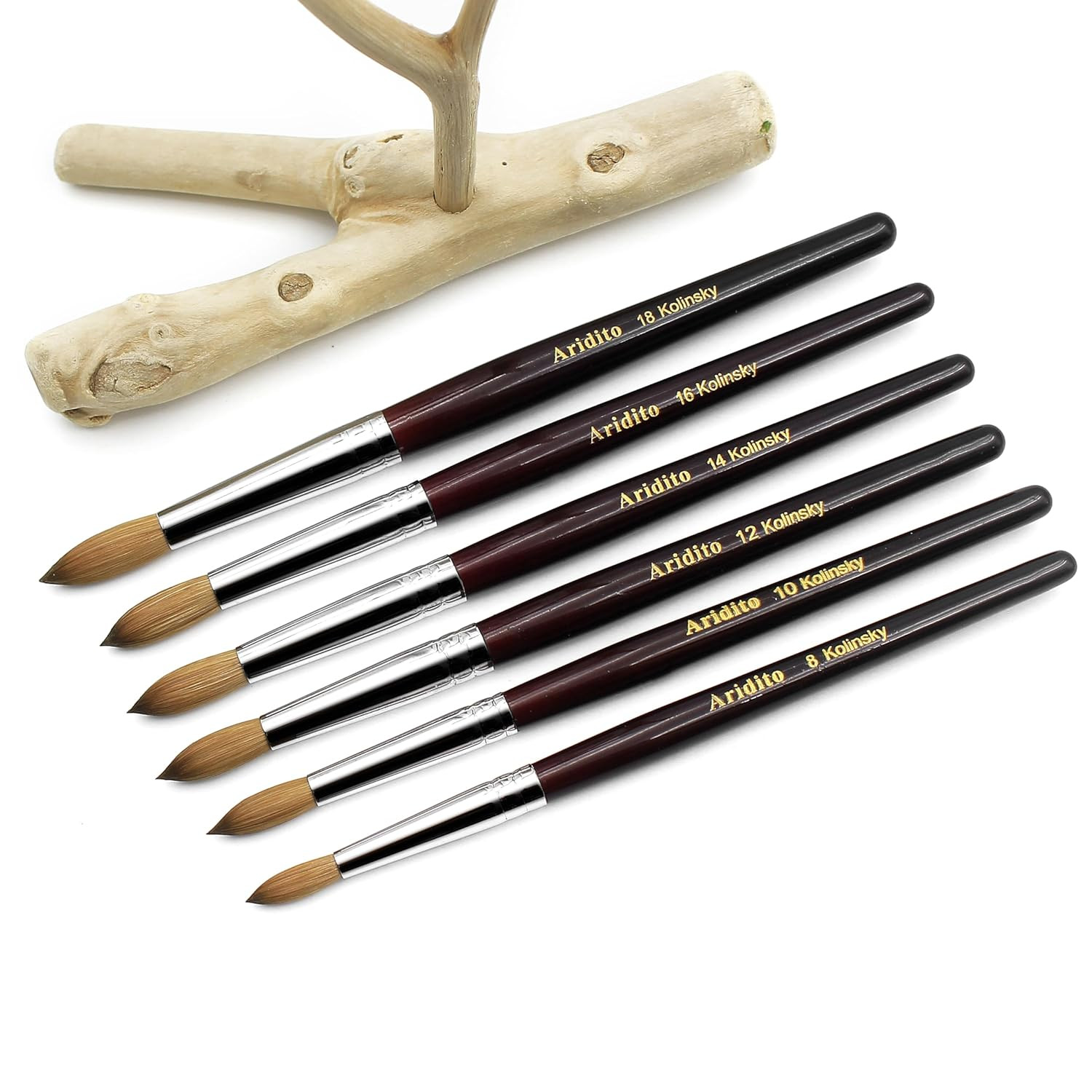 Round Head Kolinsky Acrylic Nail Brush Red Wine Color Wooden Handle for Professi