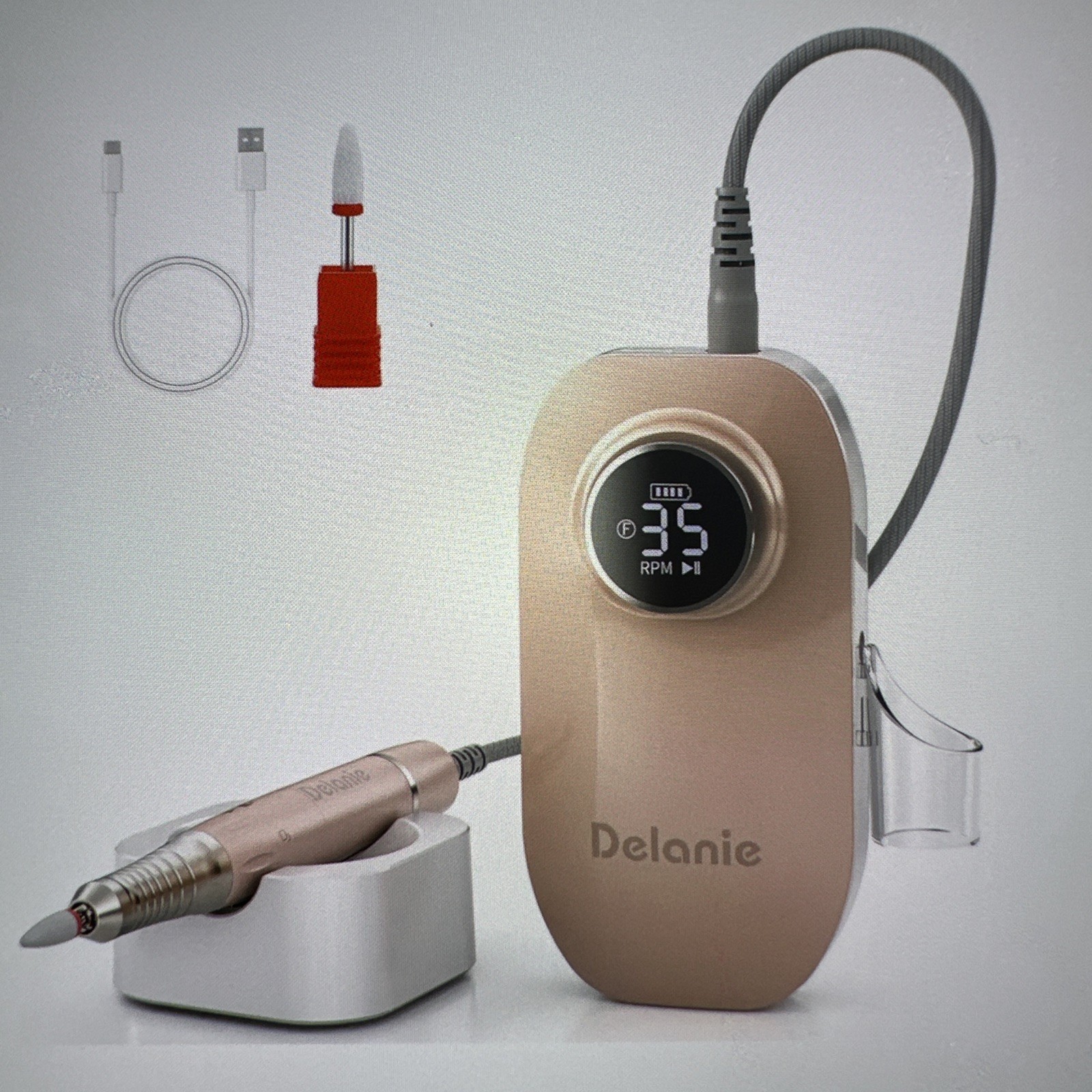 Delanie Portable Professional Brushless Nail Drill, 35000 RPM, Rechargeable