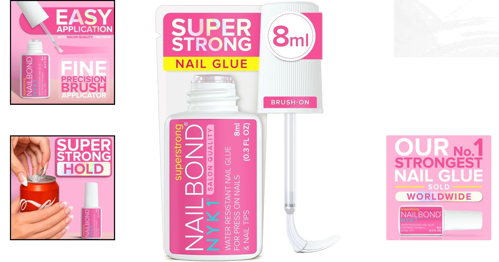 Mess-Free Brush On Nail Glue – 8ml Super Strong & Water Resistant for Fake Nails