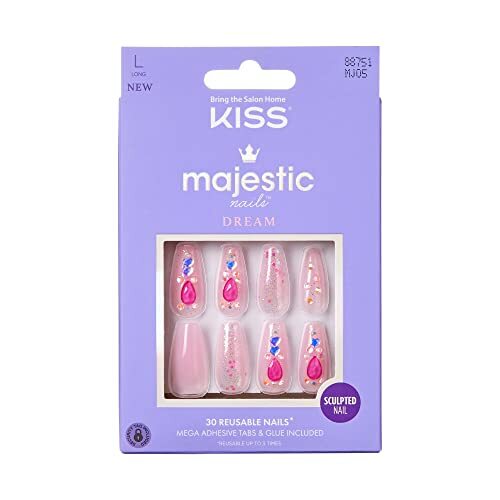 Majestic Press On Nails, Nail glue 1 Count (Pack of 84) Lovely Bubbly