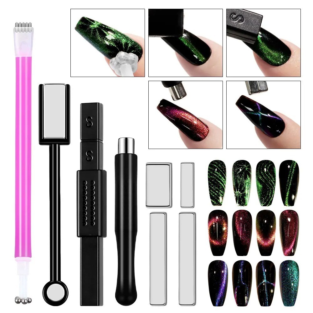 8PCS Nail Art Magnetic Wand Pen Set 3D Cat Eye Gel Manicure Tool UV Polish
