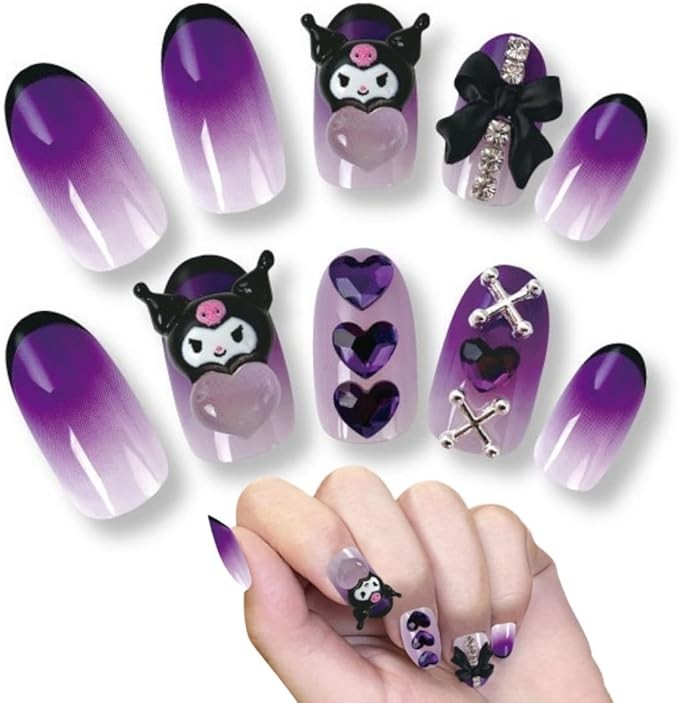 Sanrio Character Nail Tips Kuromi Stick and Peel 3D 24 Pieces