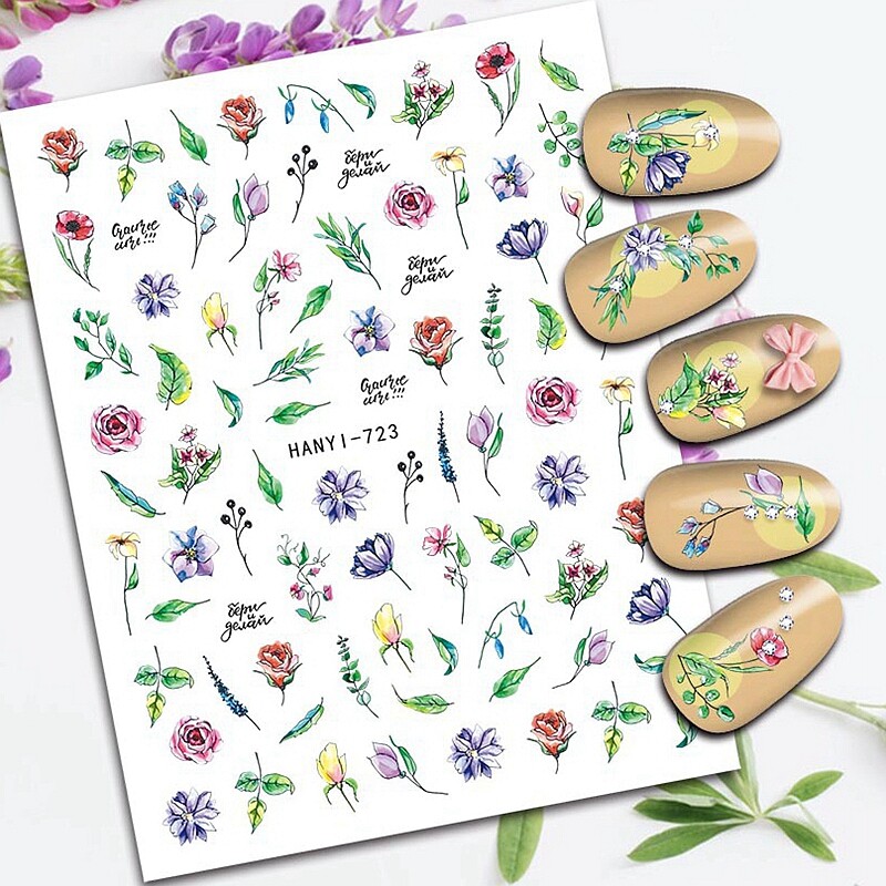 Flower Wheat Blossom Branches Nail Stickers Pumpkin Fruit Bird Leaf Branches