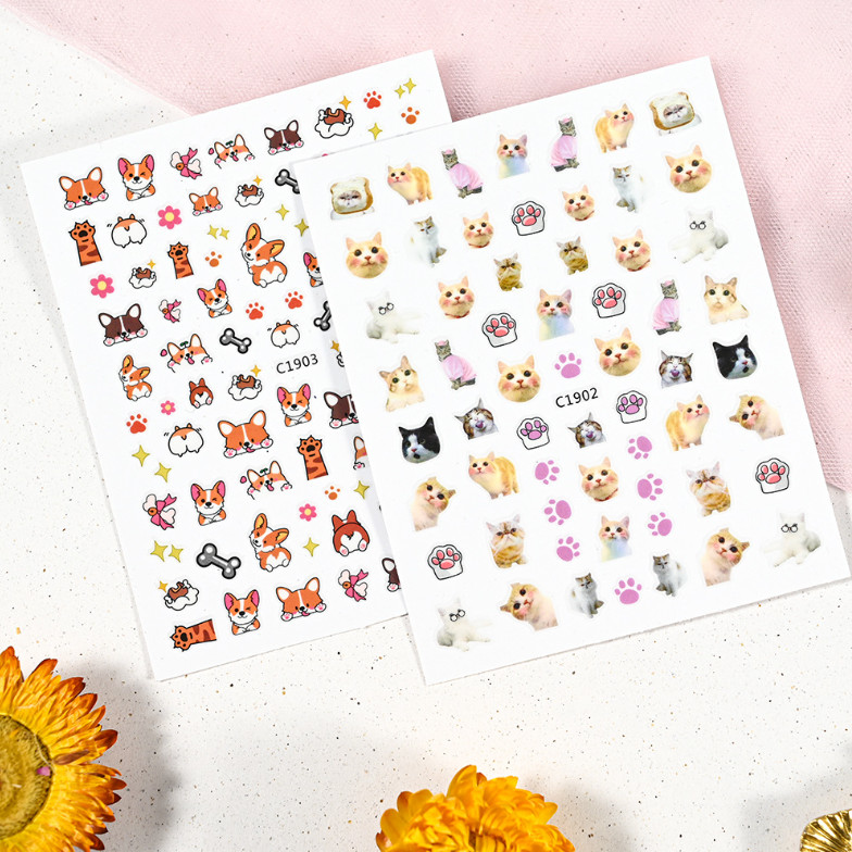 1Pc Dog Cat Animal Print Nail Stickers Decals Decoration Waterproof DIY NS53