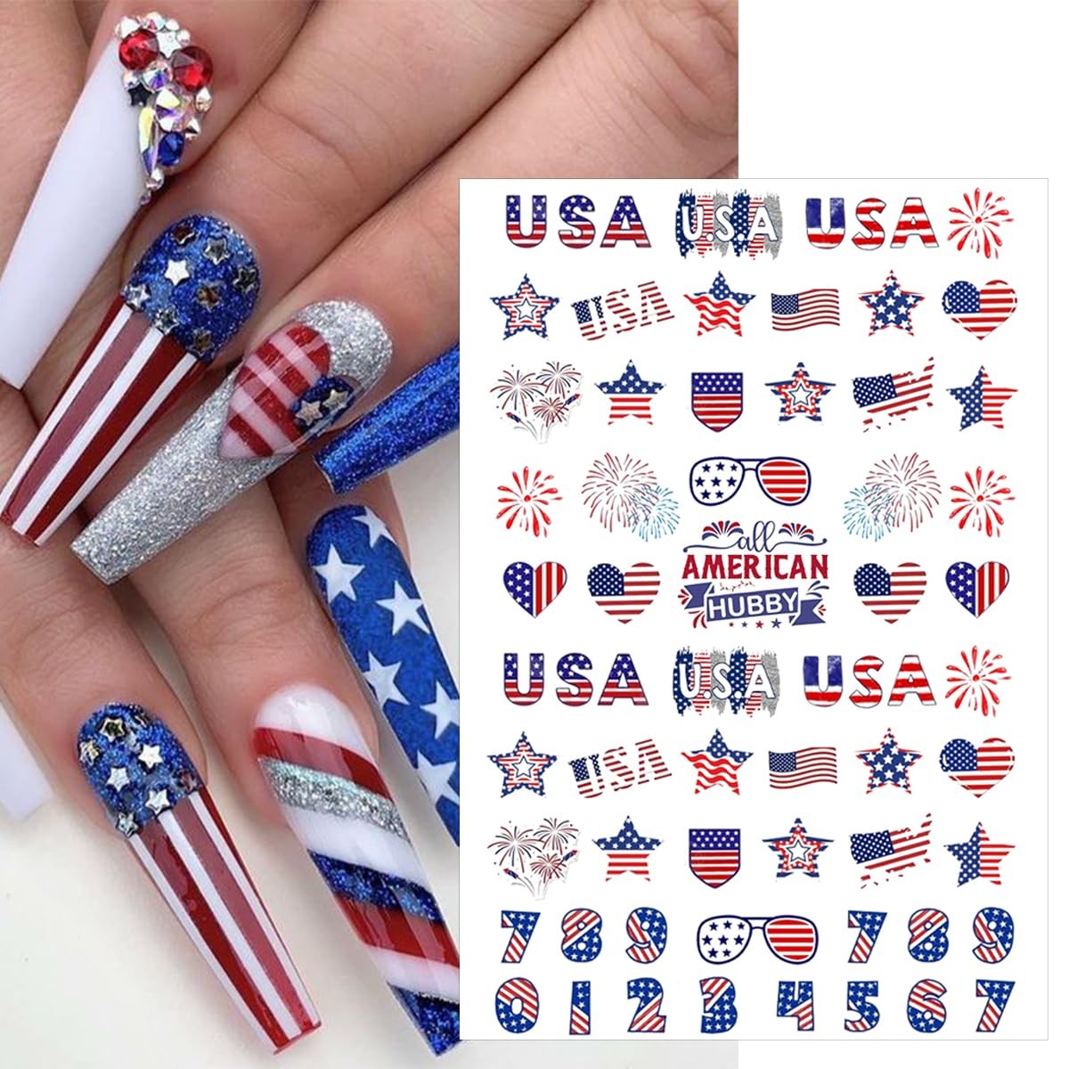 4th of July Nail Stickers 6 Sheets for Nail Art Independence Day Nail Art