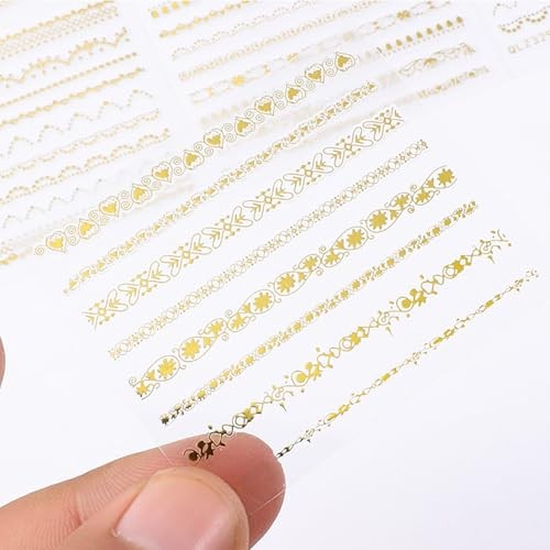 30 Sheets Gold Lace Nail Art Stickers – Baroque Line Nail Gold Lace, 30 Sheets