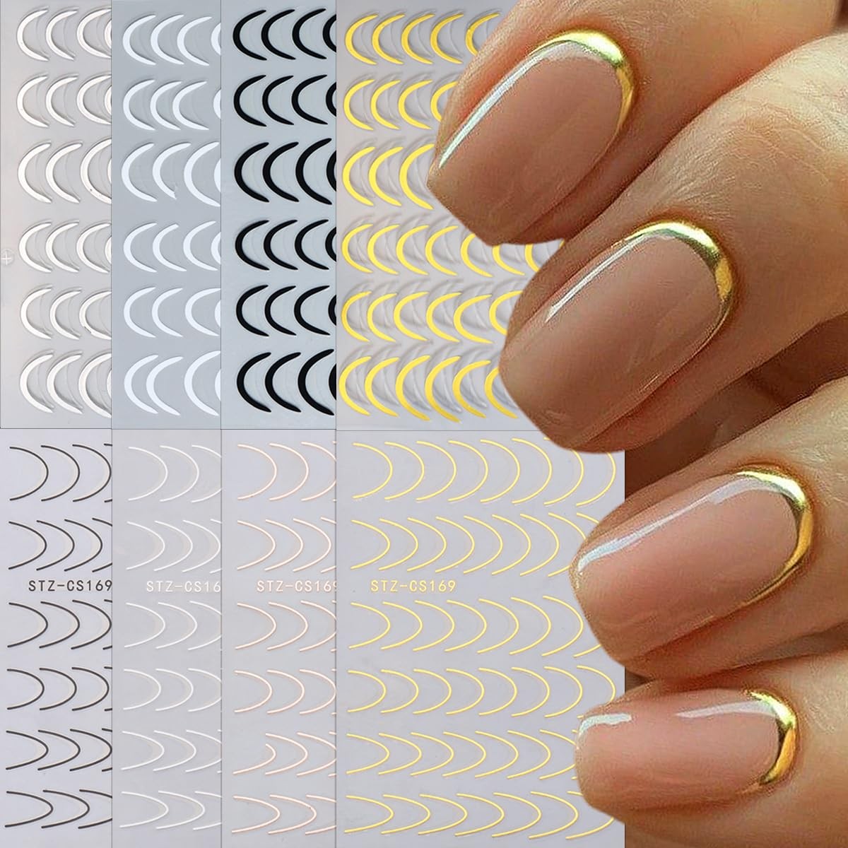 8 Pieces French Tip Line Nail Art Stickers 3D Simple Stz-cs169+stz-cs255