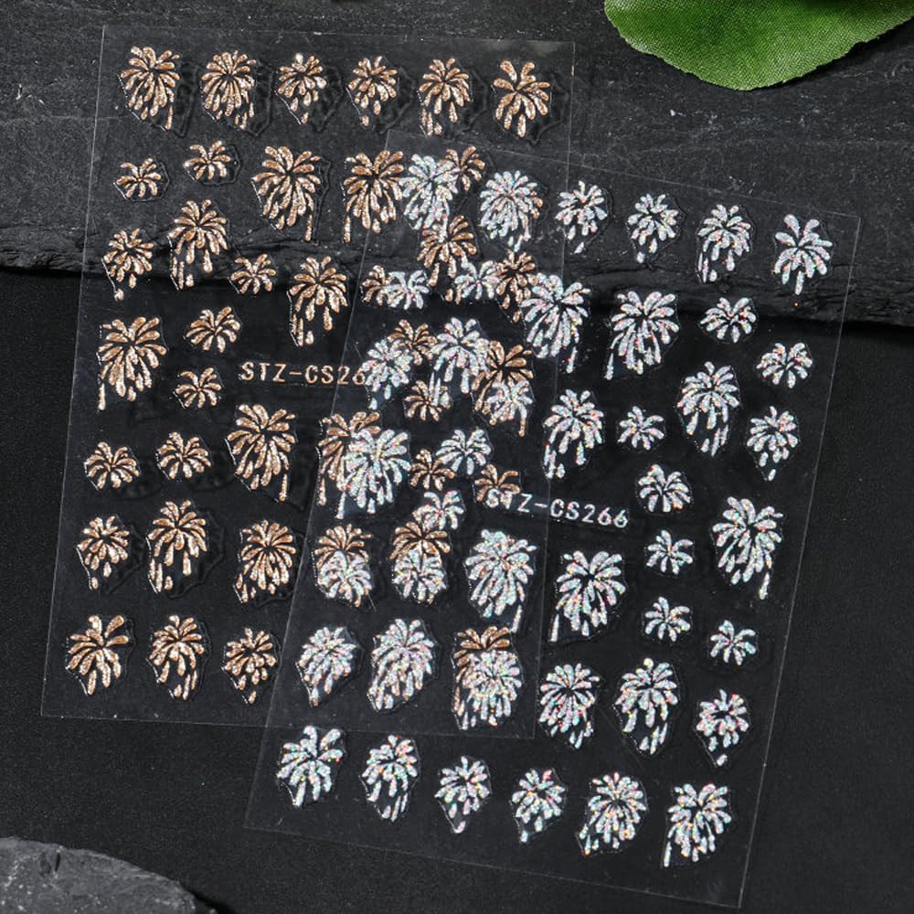 3D Glitter Firework Nail Stickers New Year Nail Art Stickers Colorful Fireworks