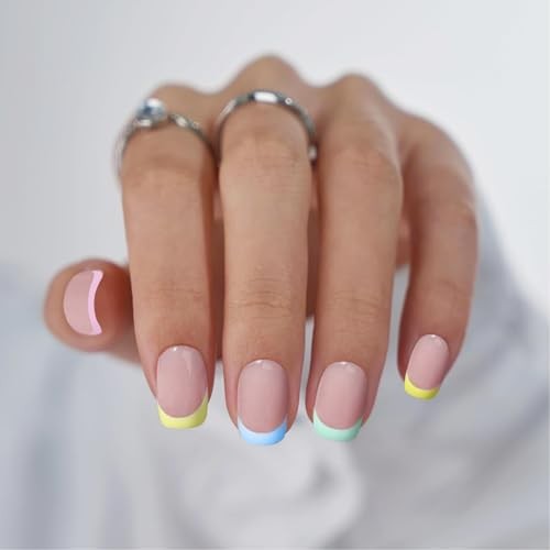 Pink Blue Gel Nail Strips – Semi Cured – 29 Colorful French Tip