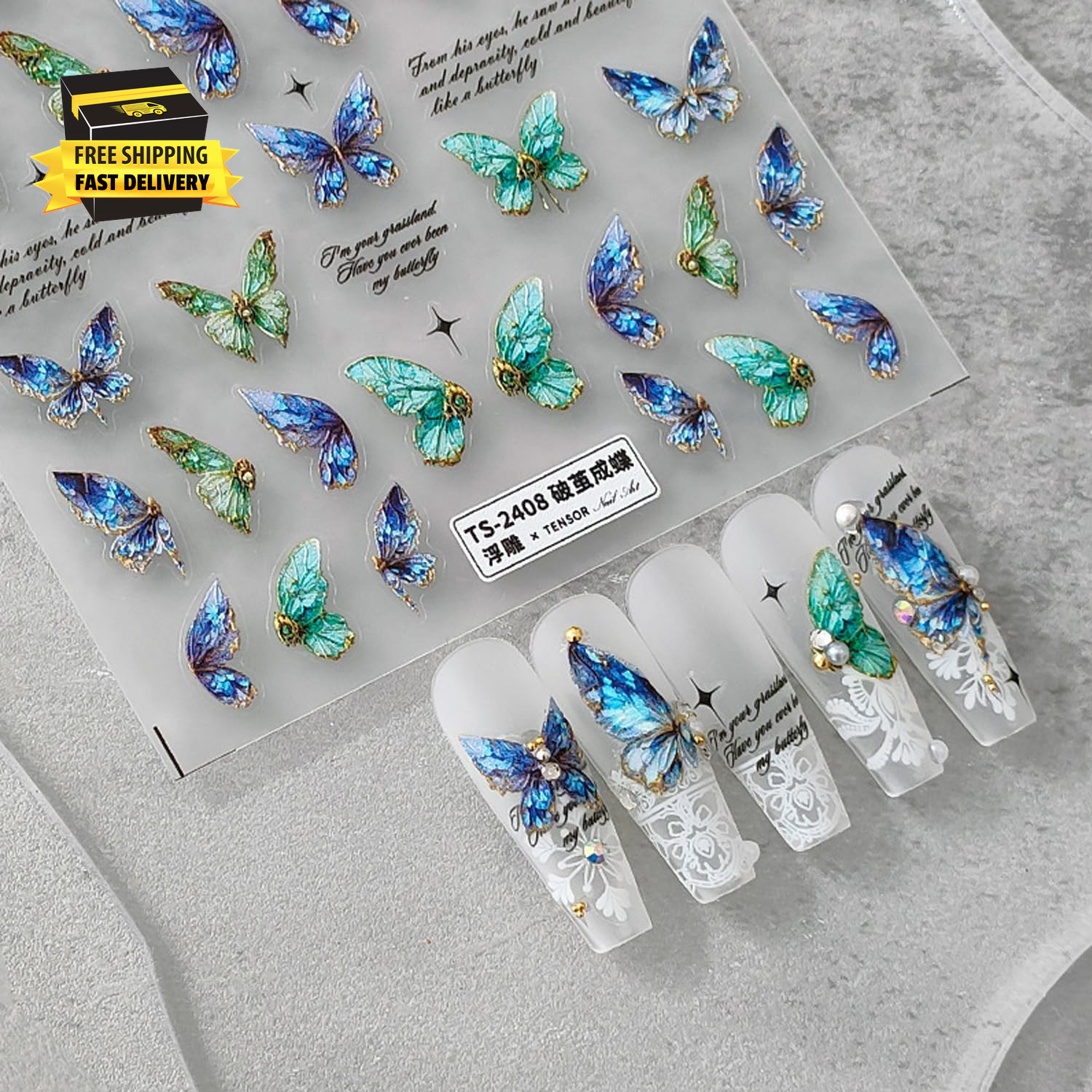 Butterfly Nail Art Stickers 5D Embossed Butterfly Nail Stickers Self-Adhesive Na