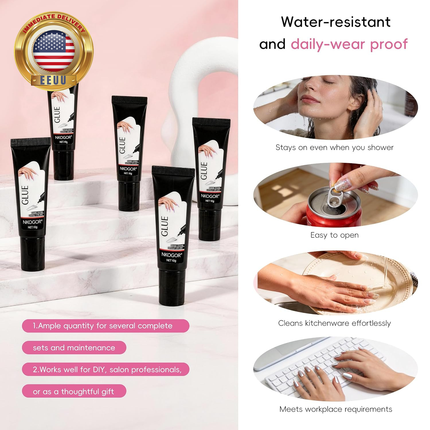 NKOGOK 20G Strong Semi Solid Nail Glue with 20G Nail Glue Remover, Press on Glue