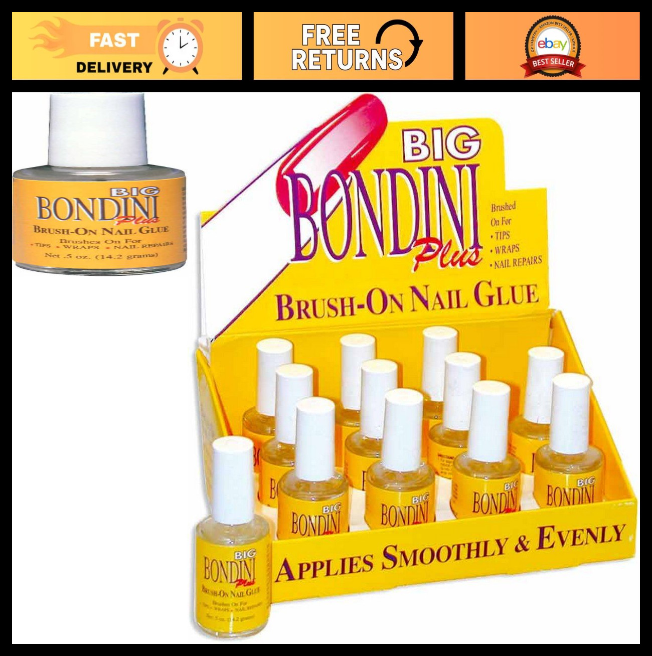 12 Bottle Nail Glue Adhesive – Brush-On, All Purpose, 0.5oz for Strong Bonding