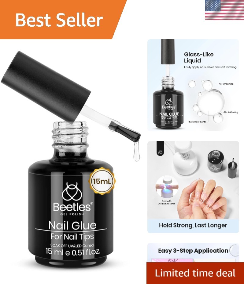 Beetles 9 in 1 Nail Glue Gel – Super Strong & Long-Lasting 28 Days, 0.5 Fl Oz