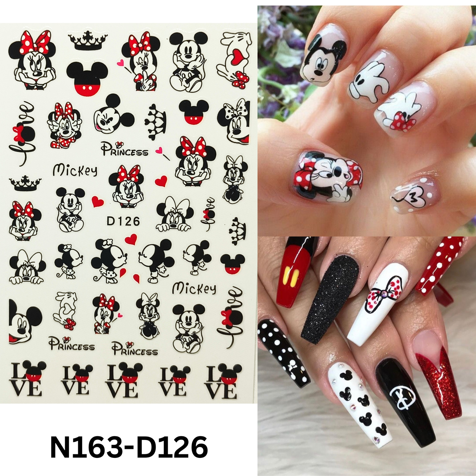 3D Mickey Minnie Nail Art Stickers – Easy Peel & Stick Nail Decoration