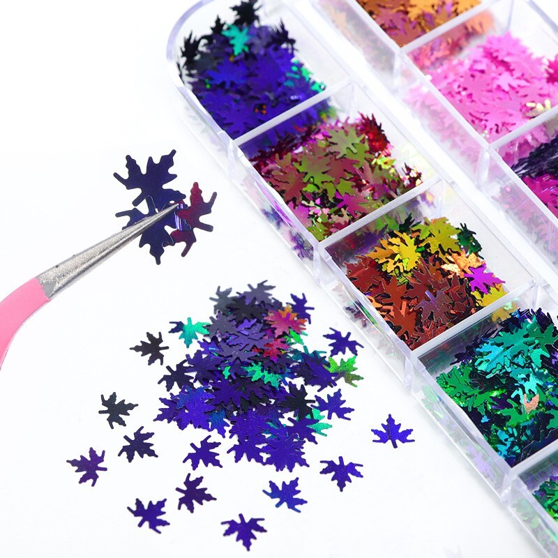 Nail Sequins Flakes Art 3D Decoration Laser Maple Leaves DIY Accessories