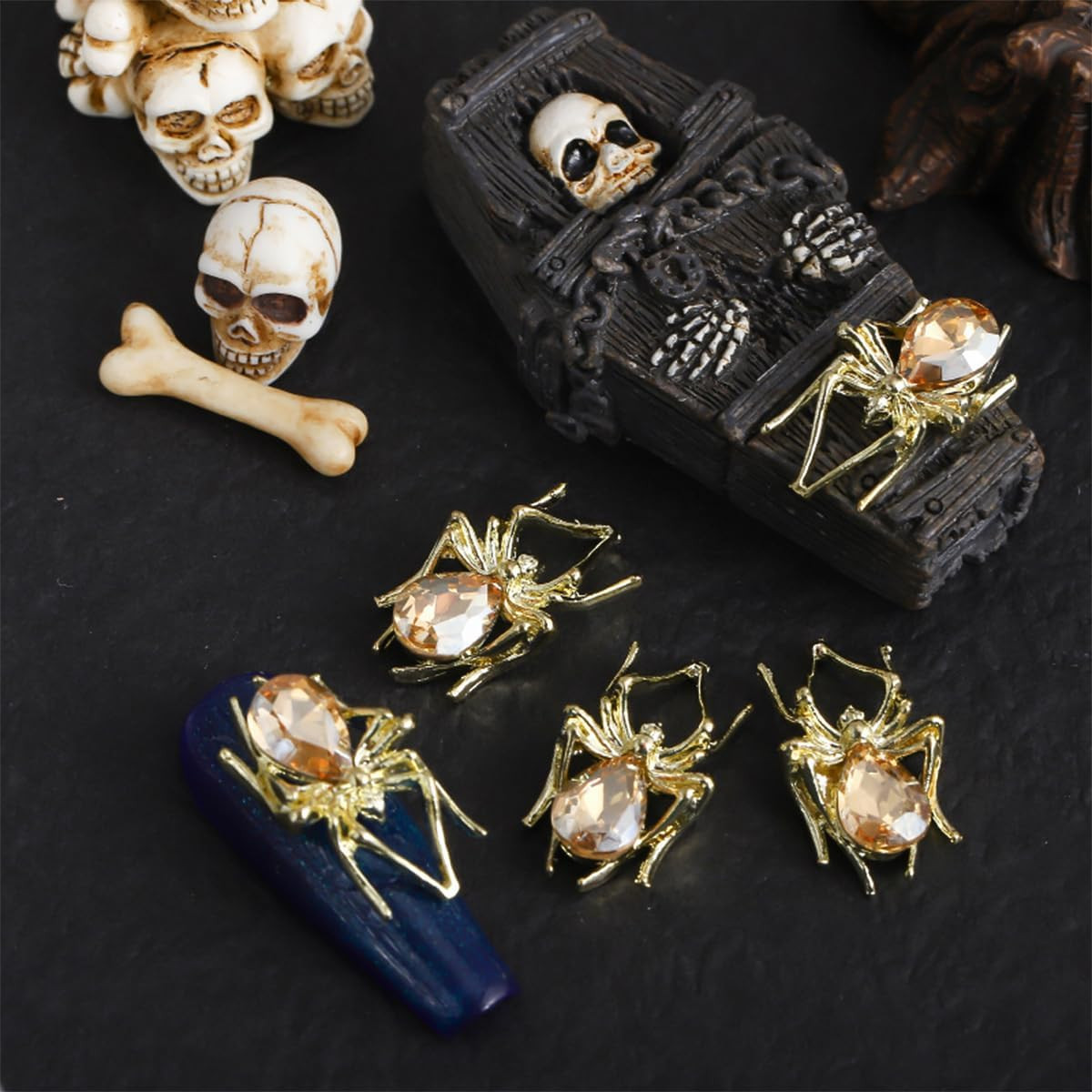 15Pcs Halloween Nail Charms Metal Spider Rhinestone Alloy Gems for Acrylic Nails