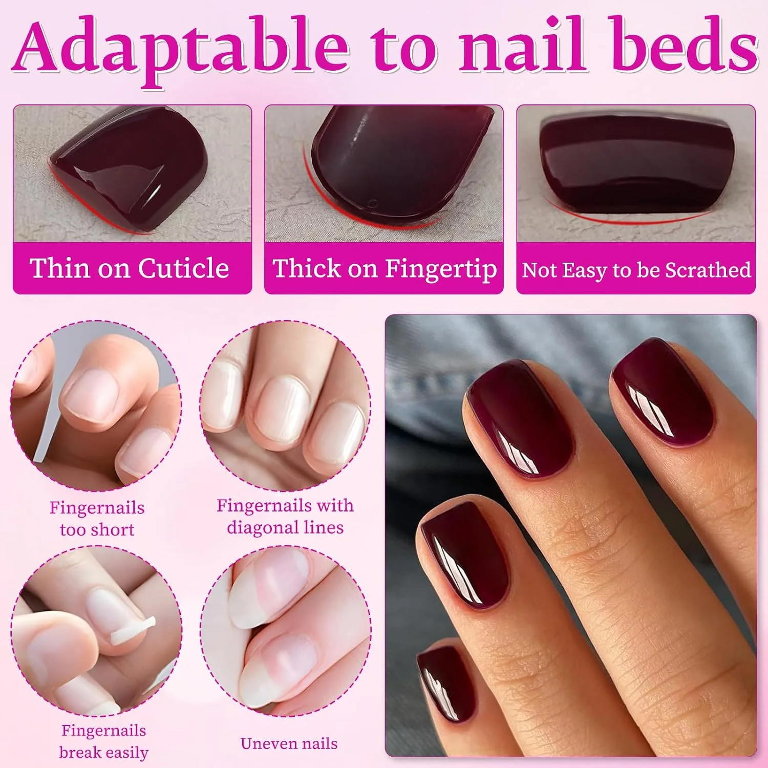 240pc Burgundy Press on Nails Short Square Fake Nails with Tabs, Short Acrylic N