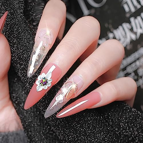 10 Pcs White Simulation Flowers Nail Charms 3D Carve Flowers Charms for Nails