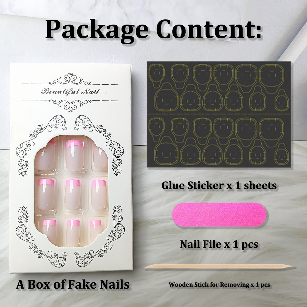 24 Pcs French Tip Press on Nails Medium Square Fake Nails with Glue Pink Acry…