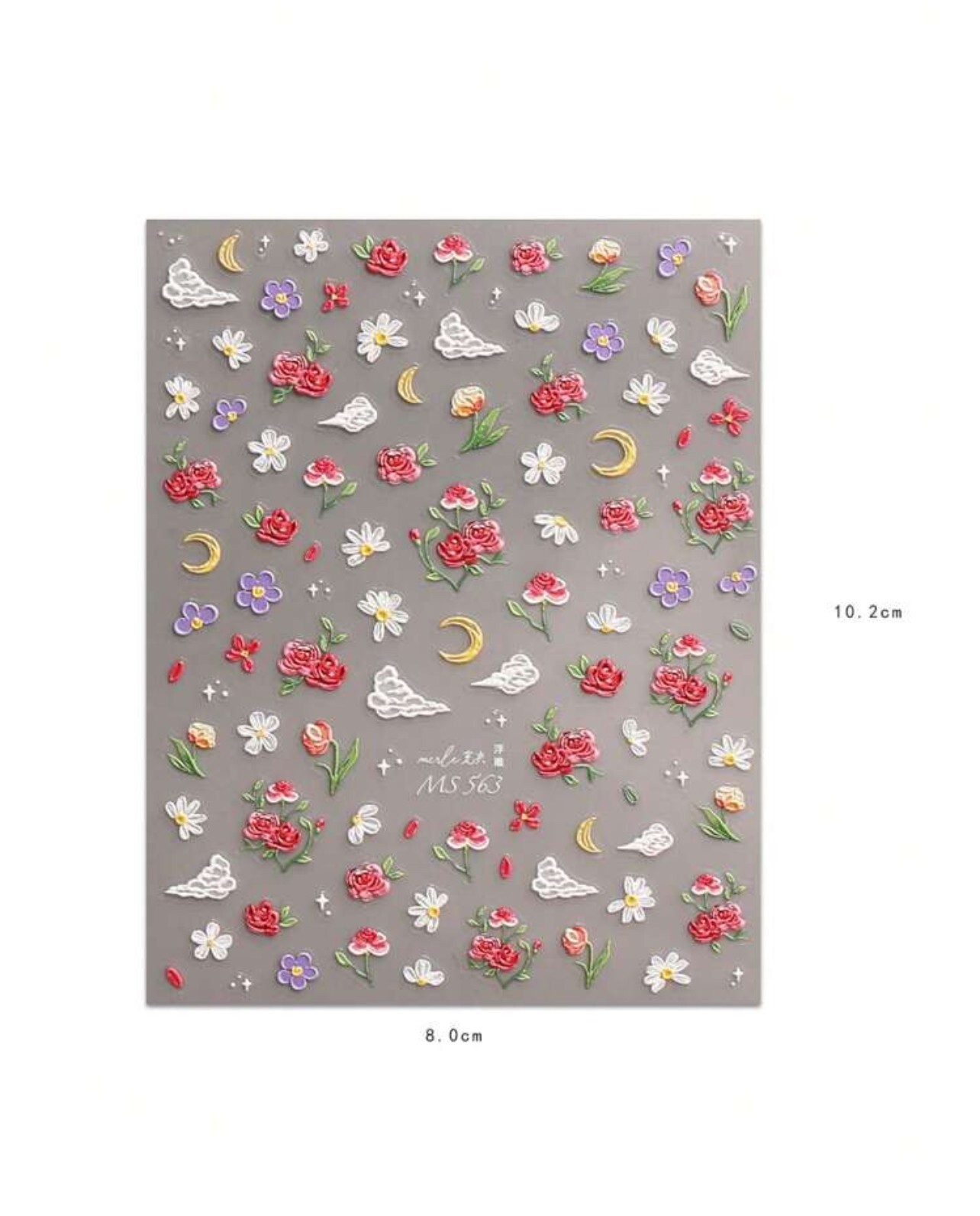 5D Nail Art Stickers Spring Summer Flowers Floral Daisy Rose Moon Clouds MS563