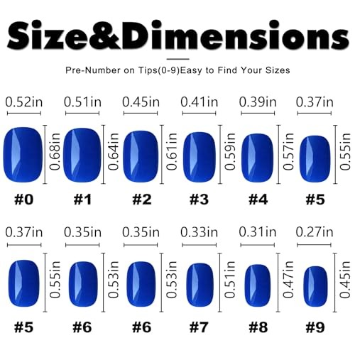 Short Press on Nails Square Round Short Fake Nails Glossy Full Royal Blue