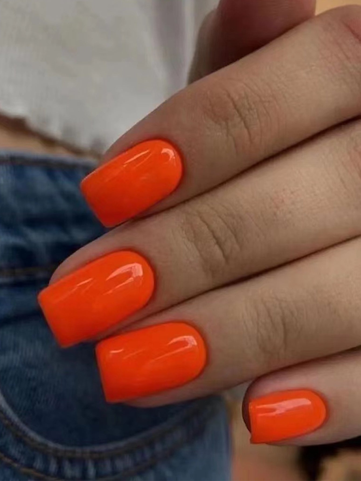 24pcs Short Square Solid Orange Color Fake Nail Kit False Nails Press On Nails