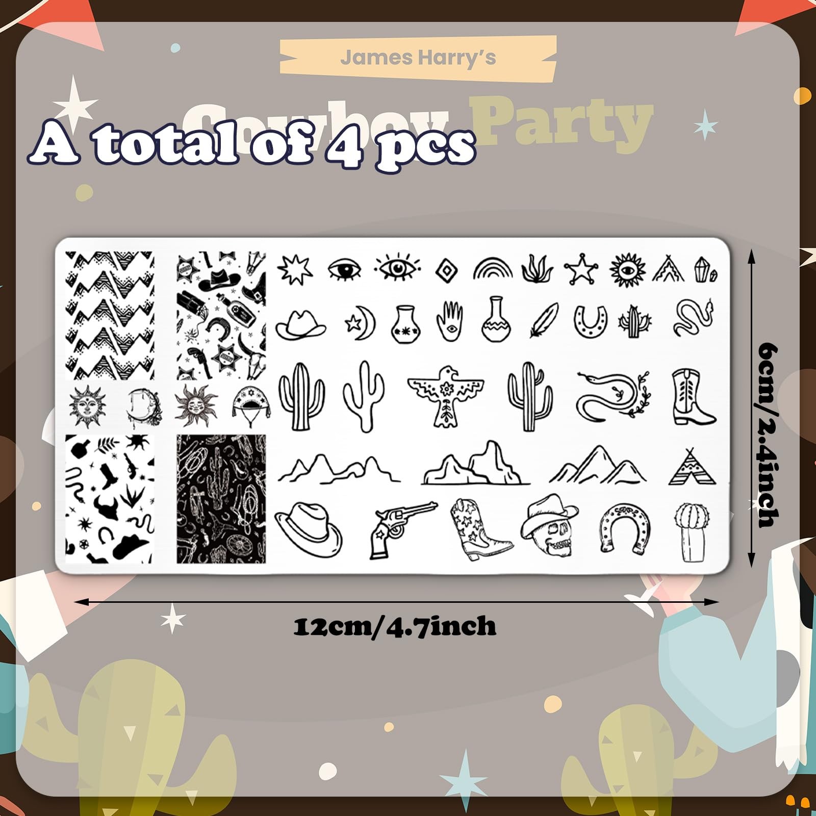Western Nail Plates Stamping Set Cowboy Cowgirl Template for DIY Print Manicure