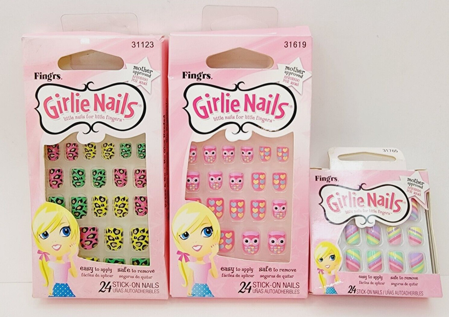 Fing’rs Girlie Nails Press On for Girls 31765 Striped 31123 Leopard 31619 Owls