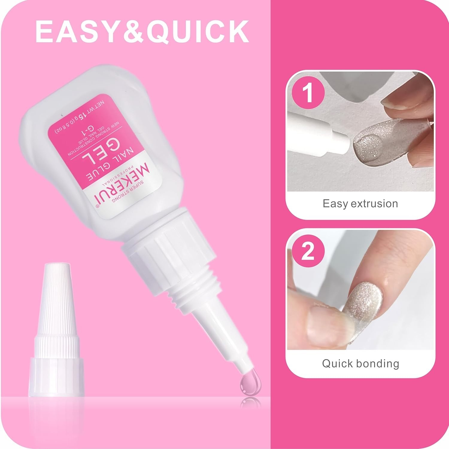 15g Super Strong Nail Glue Gel – Effortless Application with 7-Second Dry Time