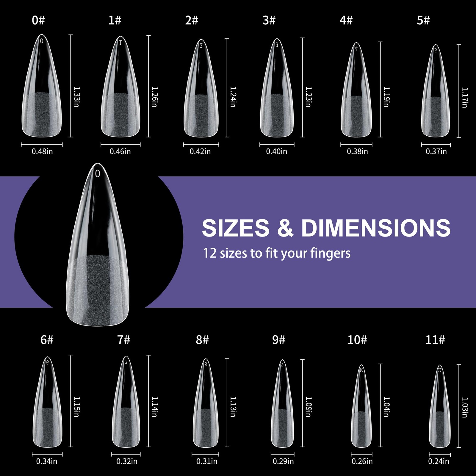 Half Matte Long Pointed Fake Nail Tips, Soft Gel Pre-Shaped Nail Tips, Full C…
