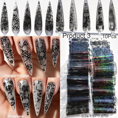 Sheets Nail Art Transfer Foil Stickers, 1.57×7.87In Flower Lace Holographic 58