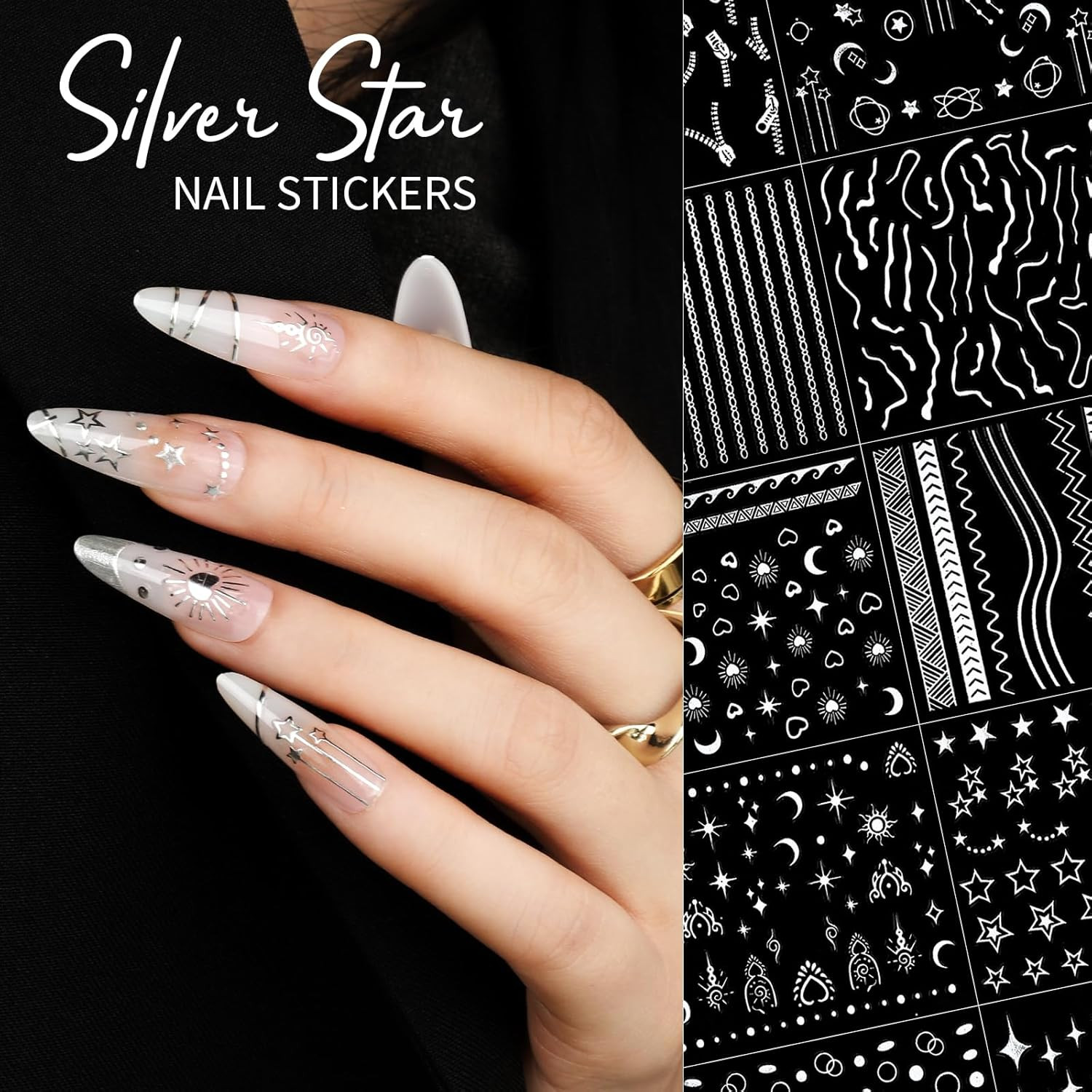 50 Sheets Nail Stickers for Kids, Cute Nail Decals for Girls Women, 3D Self Adhe