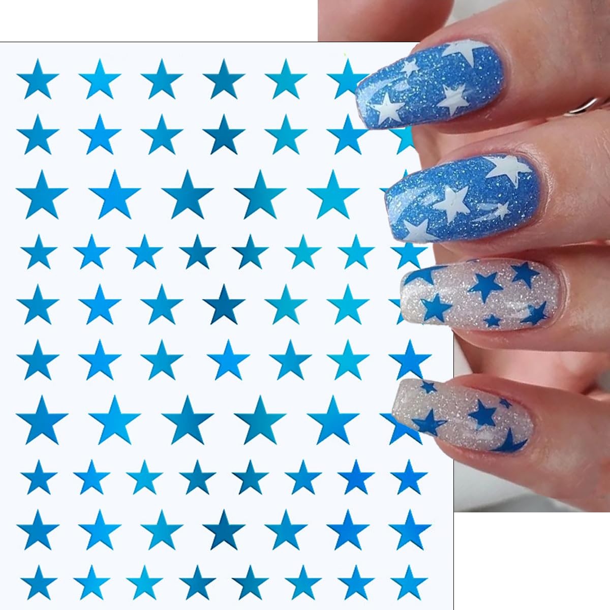 4th of July Nail Art Stickers, 6 Sheets Shiny Star Nail Decals 3D -Adhesive R…