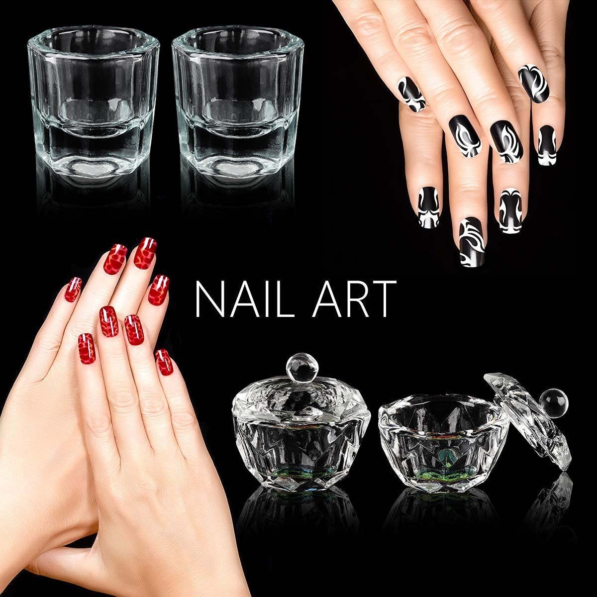 Set de 2 Recipientes liquido Monomero Profesional uñas Acrilicas +Pinceles uñas