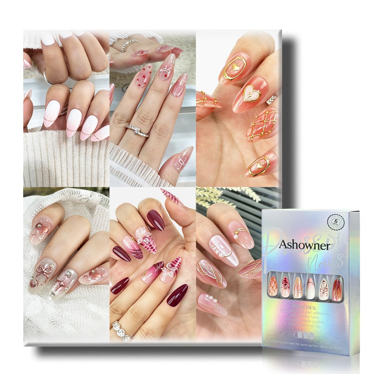 6 Packs (144 Pcs) US BEST SELLER Press on Nails cute nails 6-Style Bundle.