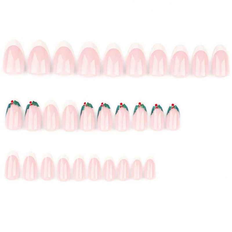Christmas New 30pcs Diamond Nail Tips Short Oval Long Square Love Pink Nails