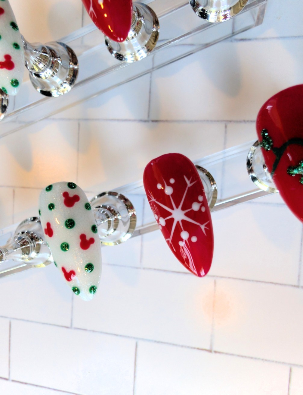 Handcrafted Mickey Mouse Christmas Press On Nails Medium Almond Handmade Holiday