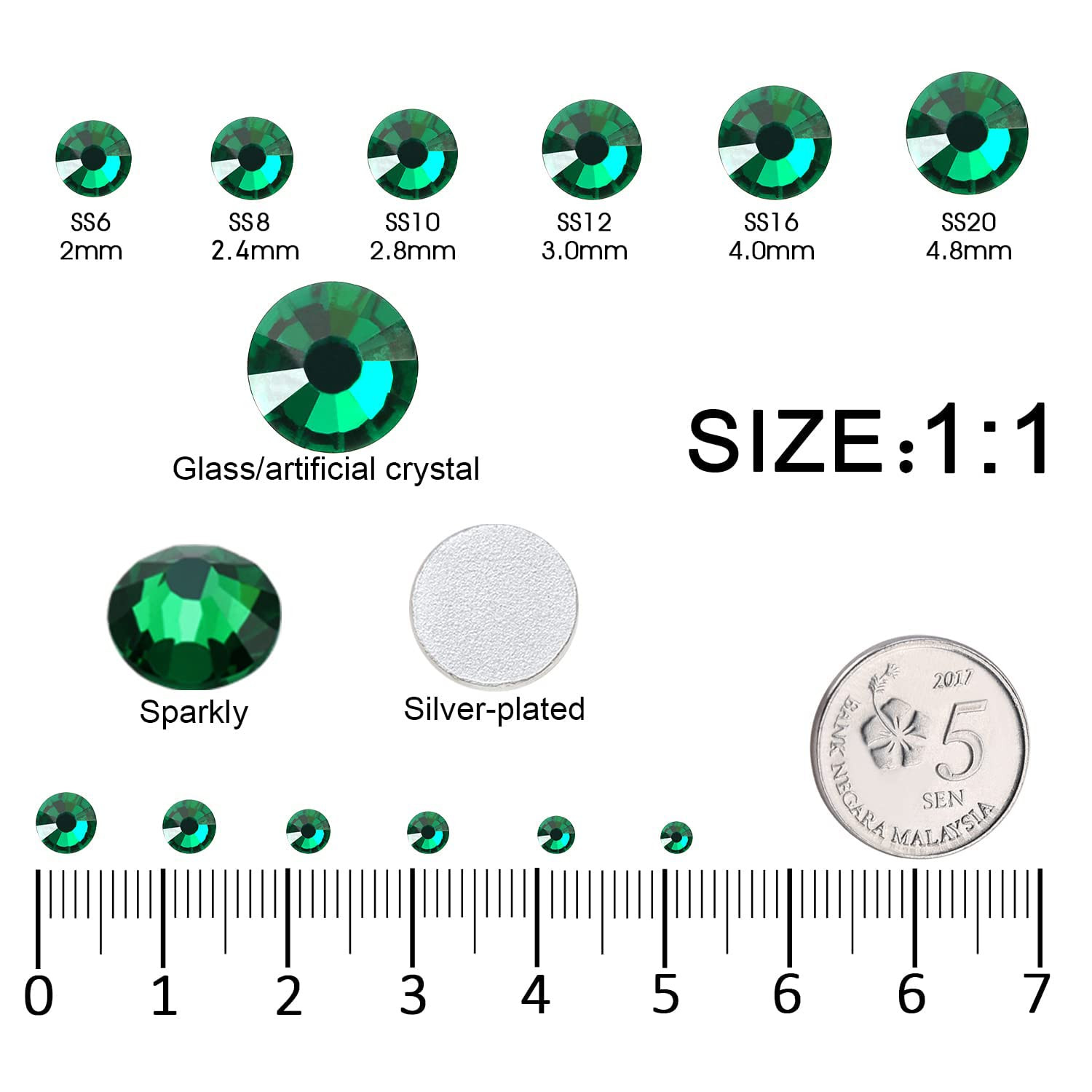 3792 Pcs Green Crystal Flatback Rhinestones Set for Nail, Art, Crafts, Makeup, T
