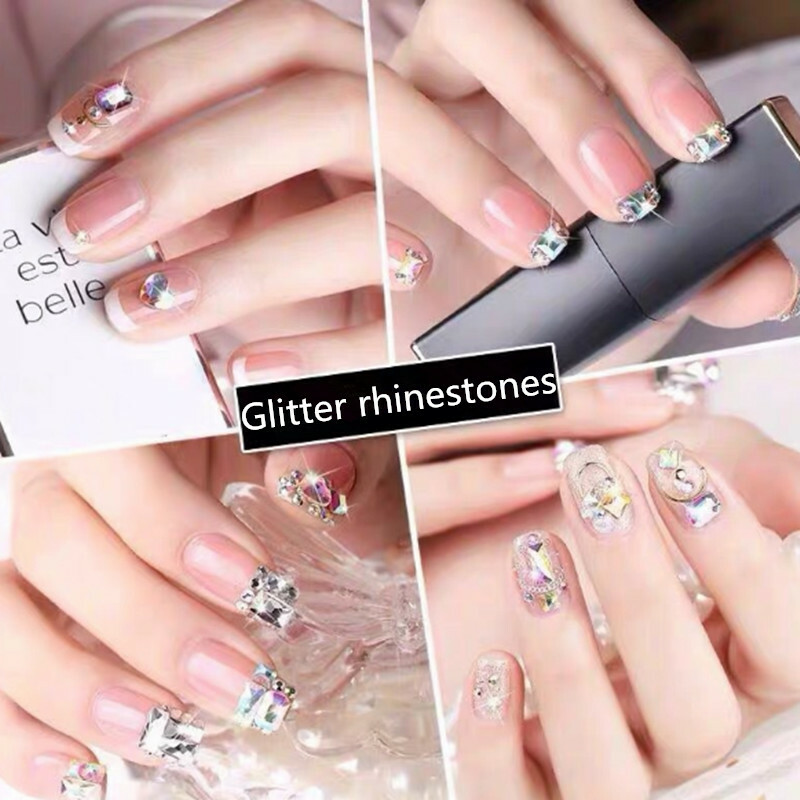 100pcs Nail Art Rhinestones Flat Back Mix Shapes 3D Decor Elongated Glass Stones