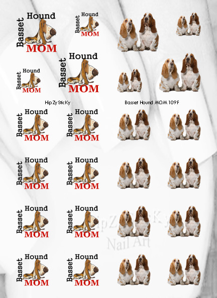 Nail Art 109F DOG BREED Basset Hound Mom 3 WaterSlide Nail Decal Transfer Stickr