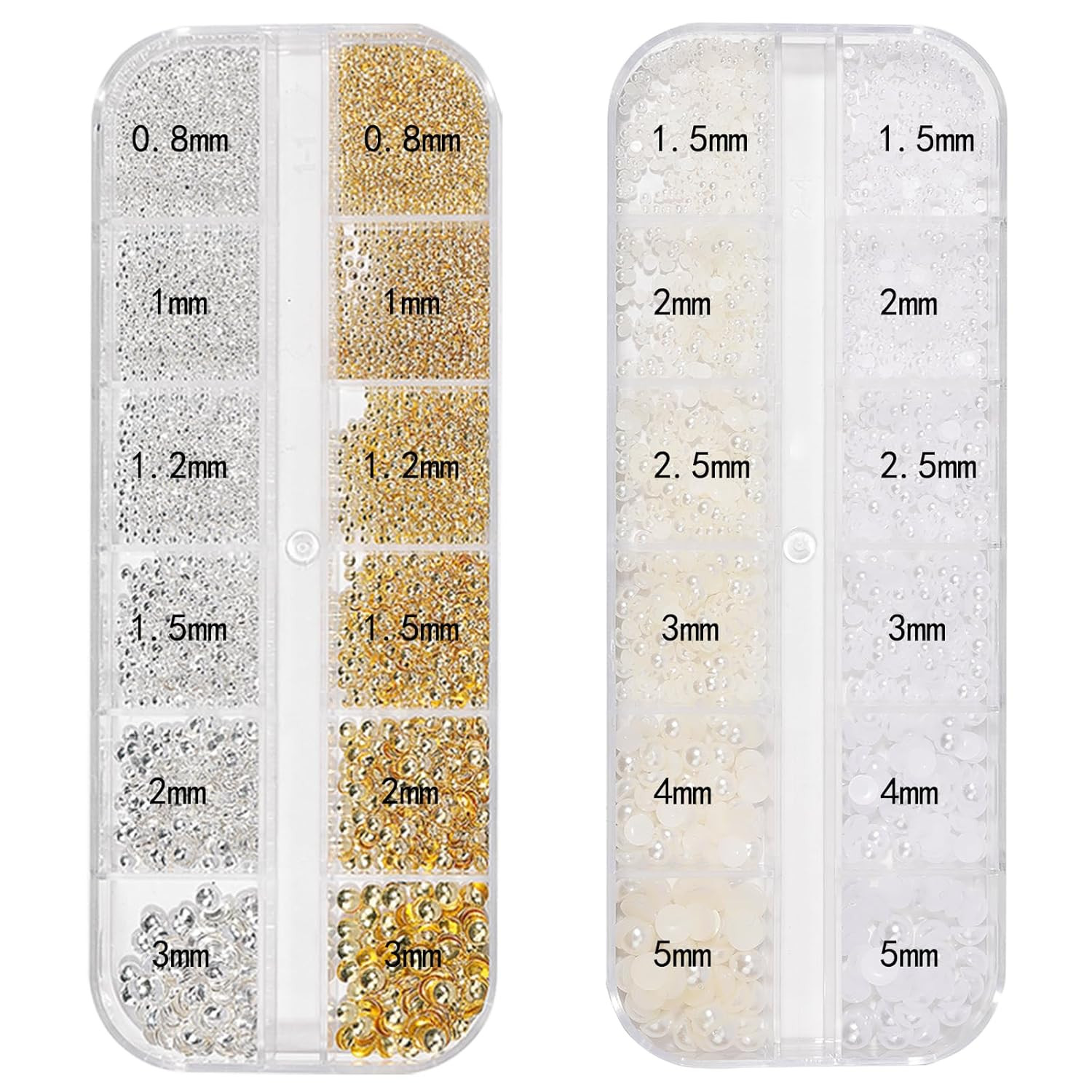 Nail Art Charms – Metal Silver & Gold Beads, Flat Back round Rhinestones, Small