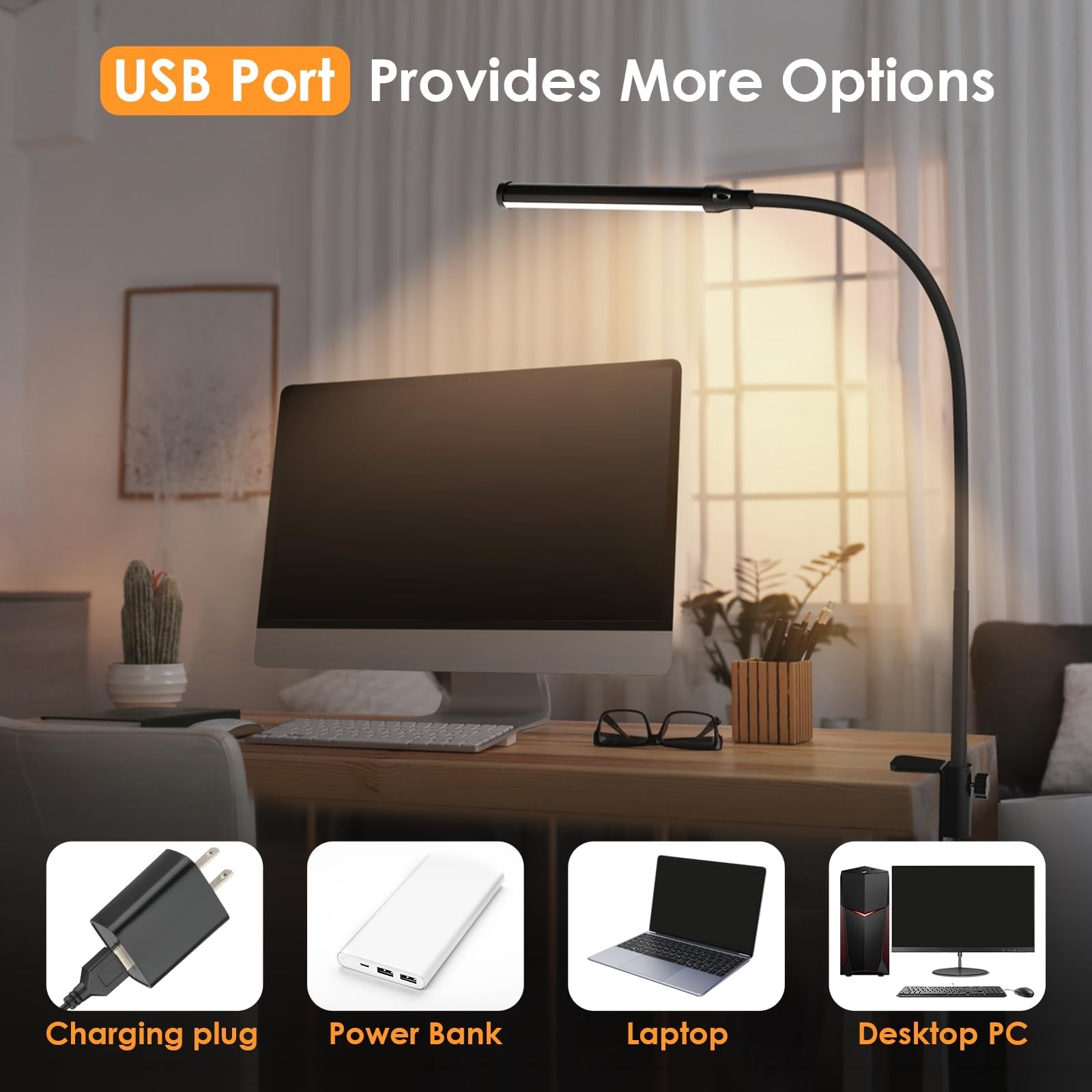 ShineTech LED Desk Lamp with Clamp, Clip On Desk Lamp for Home Office, 3000K …