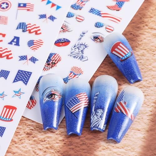 6 Sheets Independence Day Nail Art Stickers Decals，4th of July Nail Style 6