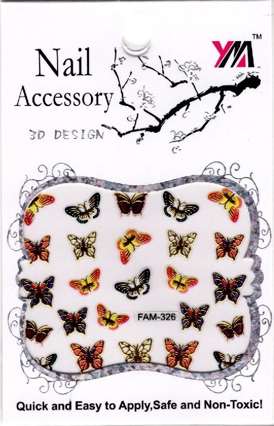 Nail Art 3D Decal Stickers – Butterflies w/Gold Accents Ships from U.S. FAM-326