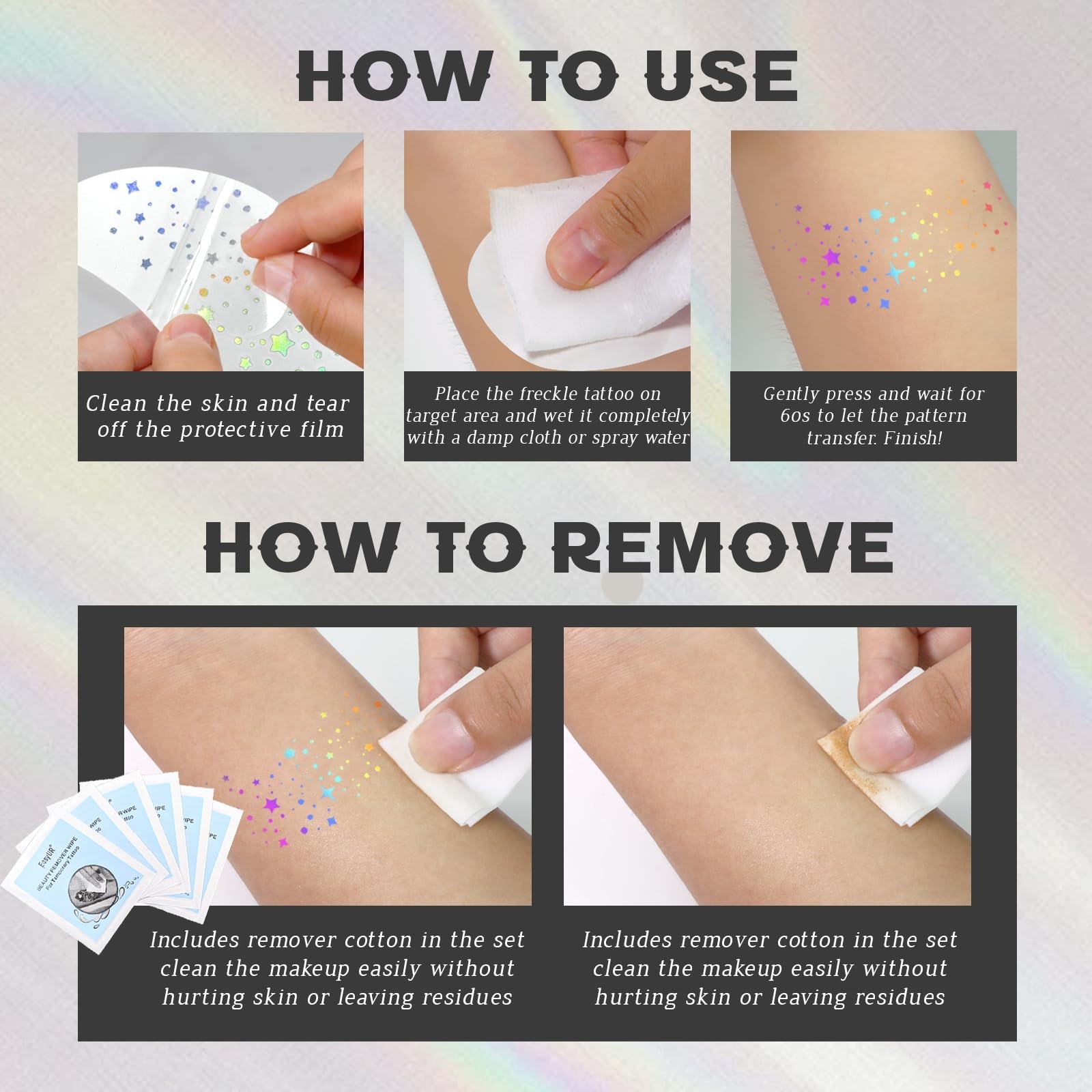 12pcs Holographic Multicolor Glitter Freckles Face Tattoo, Waterproof Sparkle…