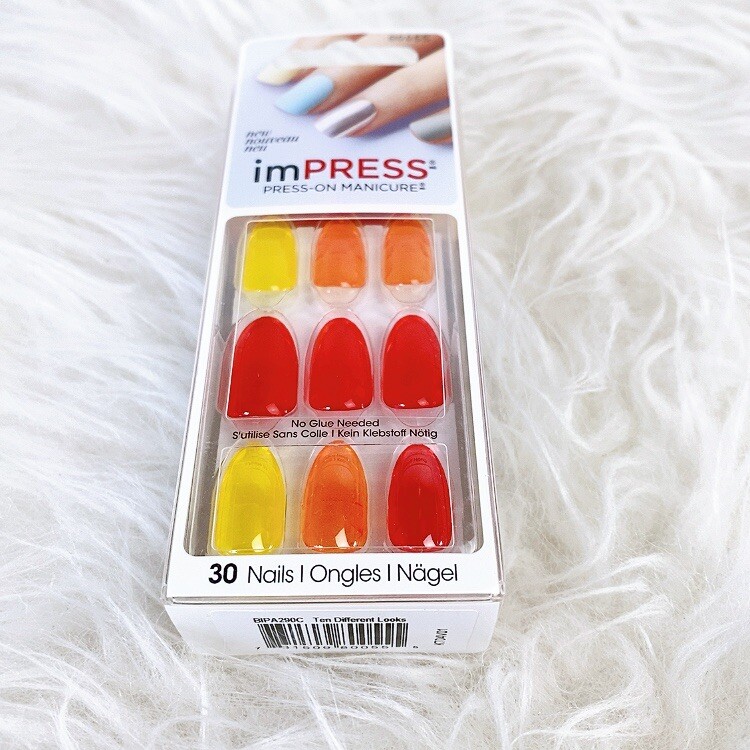 Impress Press on Nails Clear Colorful Almond Medium Length