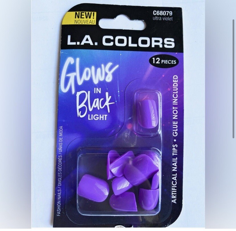 2 Packs NWT L.A. Colors Princess Almond Glows In Black Light Purple Blue Nails